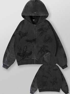 YoungLA 5211 Batman Zip-Up Hoodie Story Board Grey Wash XXL NWT Dark Knight